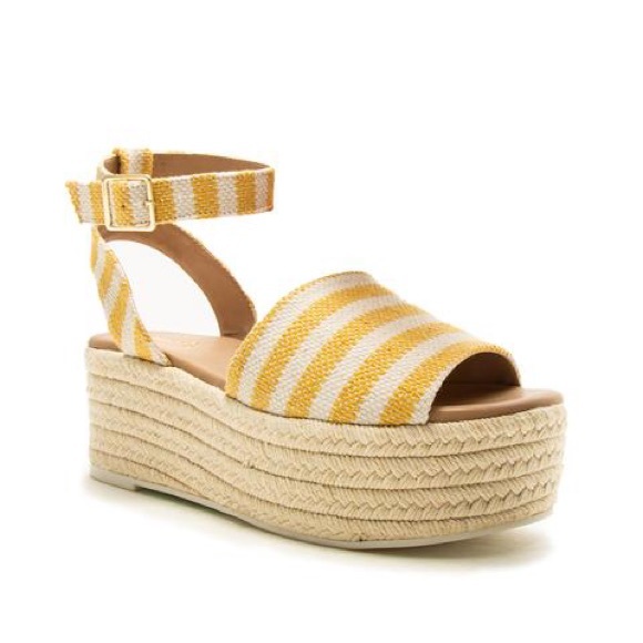 Yellow white platform espadrille wedge sandals - Picture 9 of 10